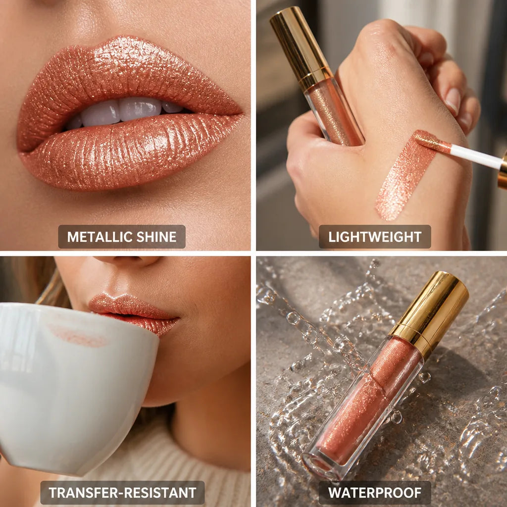 Liquid Lip Gloss Metallic Shine Lightweight & Transfer-Resistant