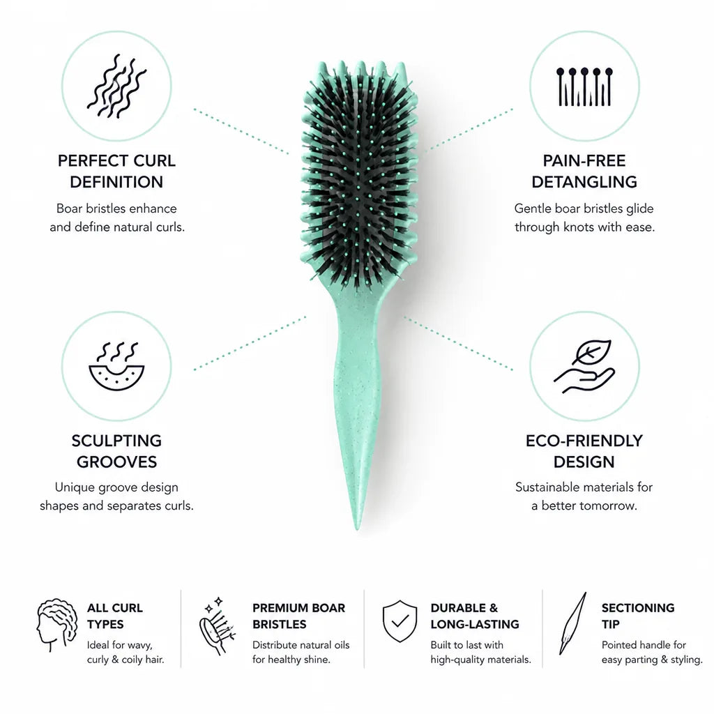 Curl Defining Hairbrush Boar Bristles Sculpting Grooves