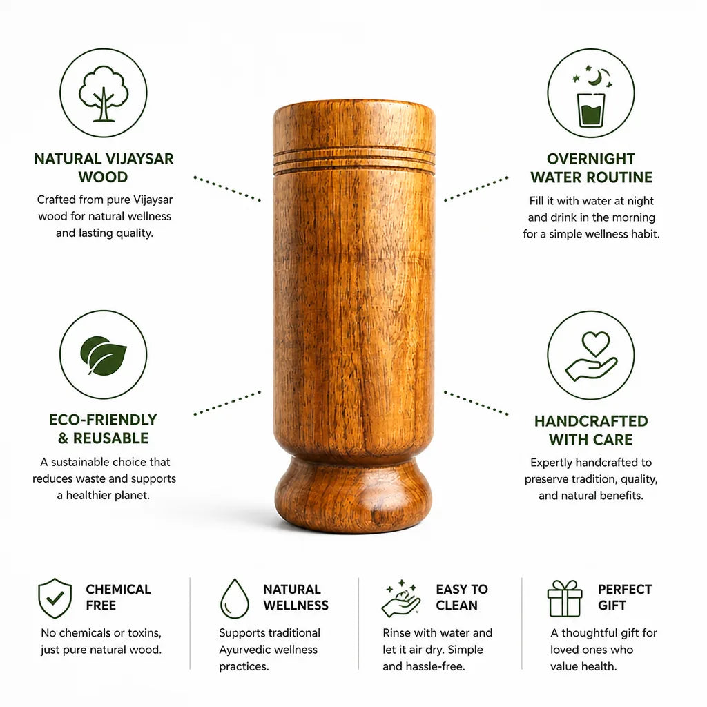 Wooden Tumbler Natural Vijaysar Wood Handcrafted Reusable