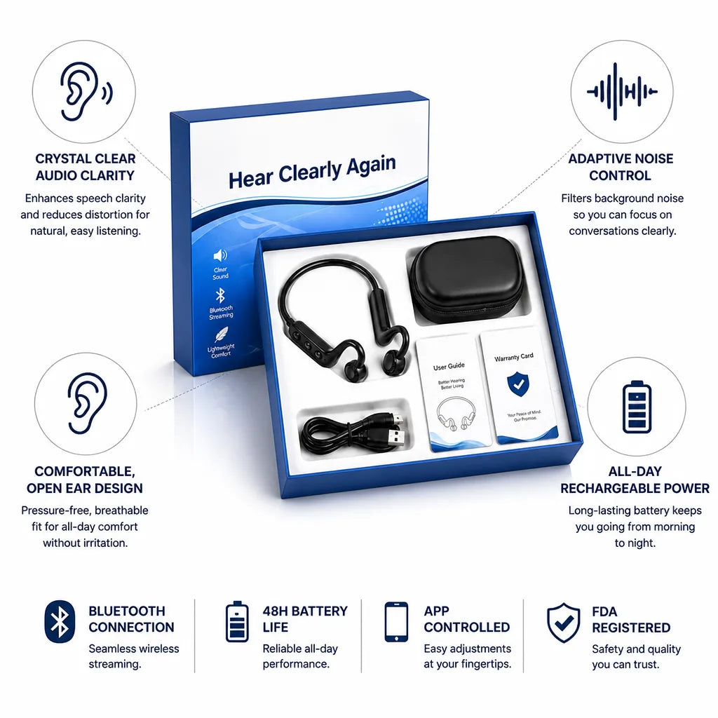 Hearing Aid Smart Sound & Noise Reduction Rechargeable All Day