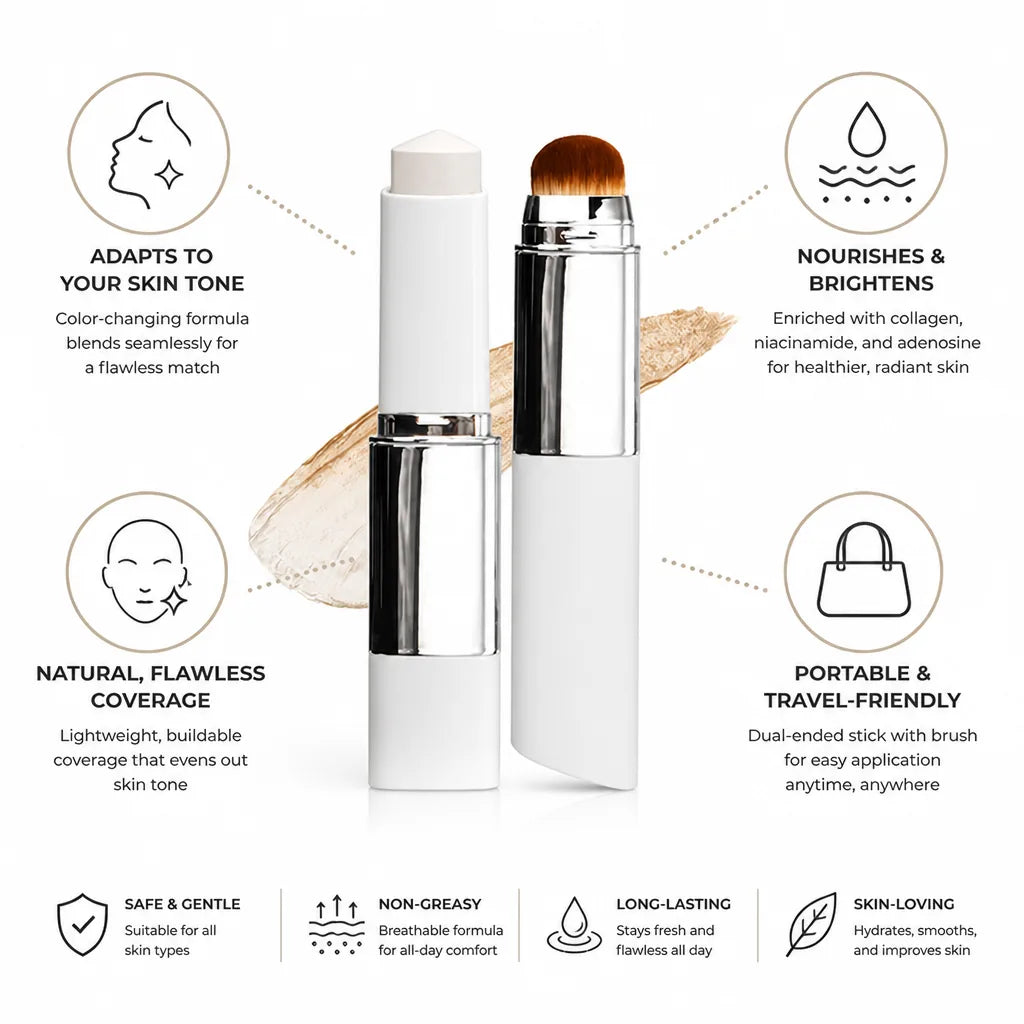 Cream Foundation Stick Shade Adapting Dual-Ended Brush