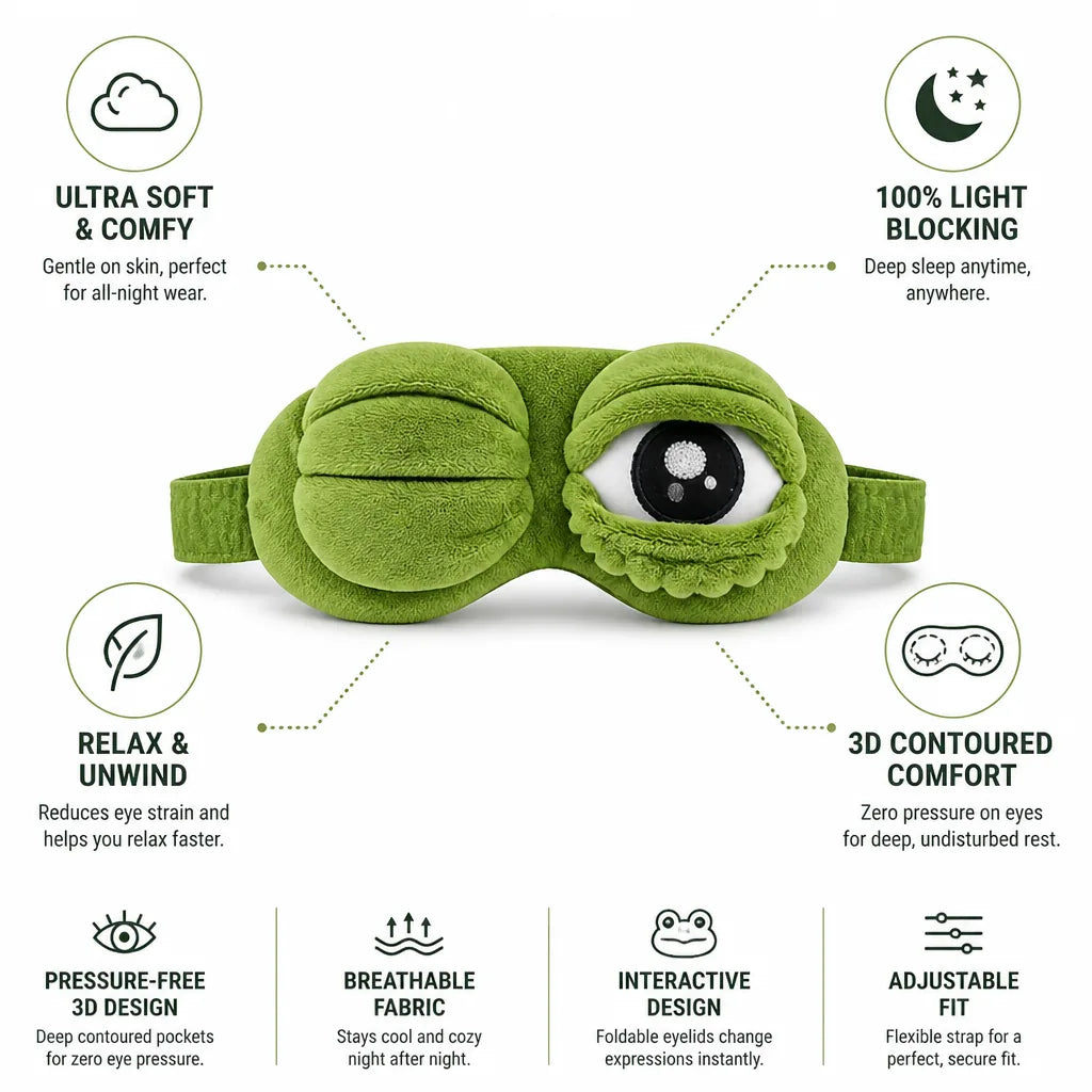 Sleep Mask 3D Contoured Plush Breathable Frog Design