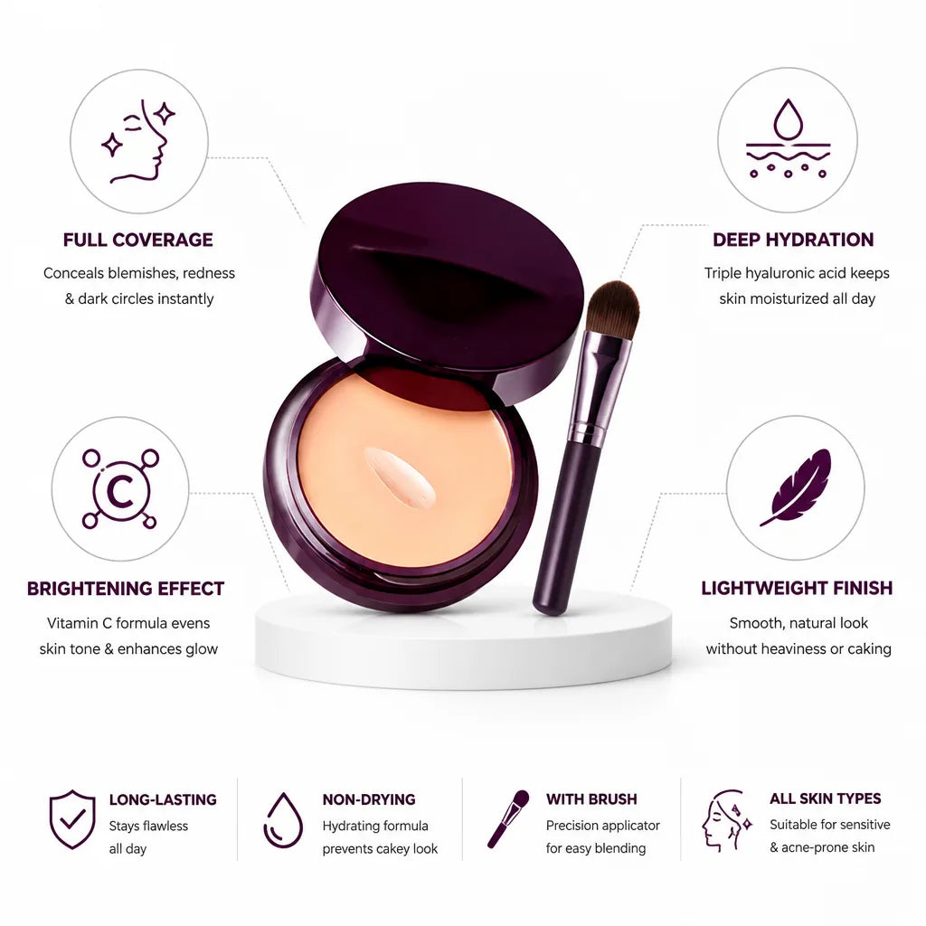 Concealer Full Coverage Hydrating & Brightening With Brush