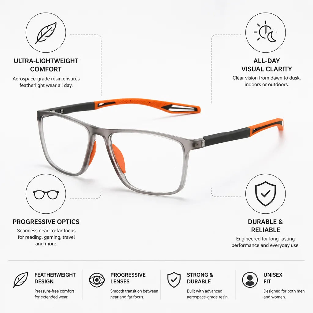 Multifocus Glasses Progressive Optics & Ultra-Light Frame