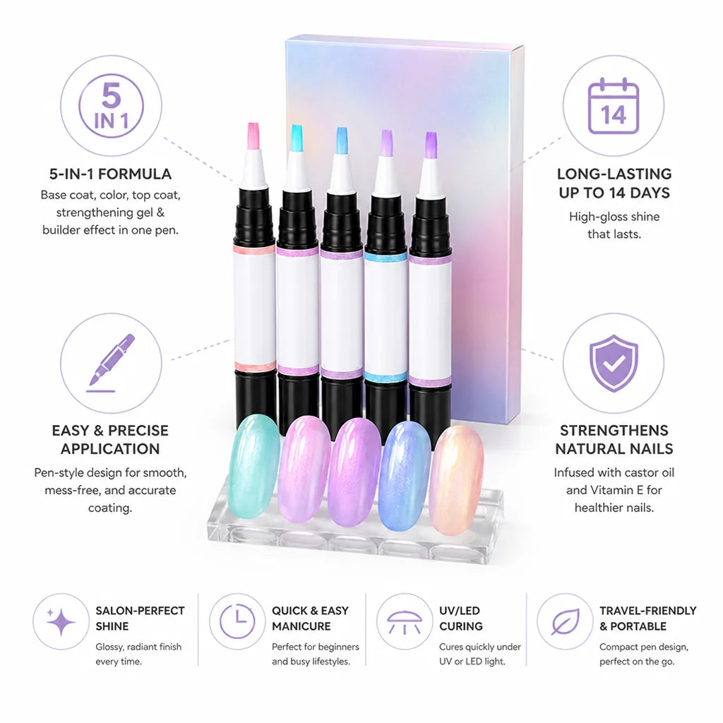 Gel Nail Polish Pen 5-in-1 Shimmer