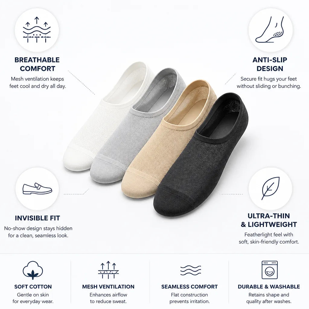 No-Show Socks Ultra-Thin Breathable Mesh 4-Pair Pack
