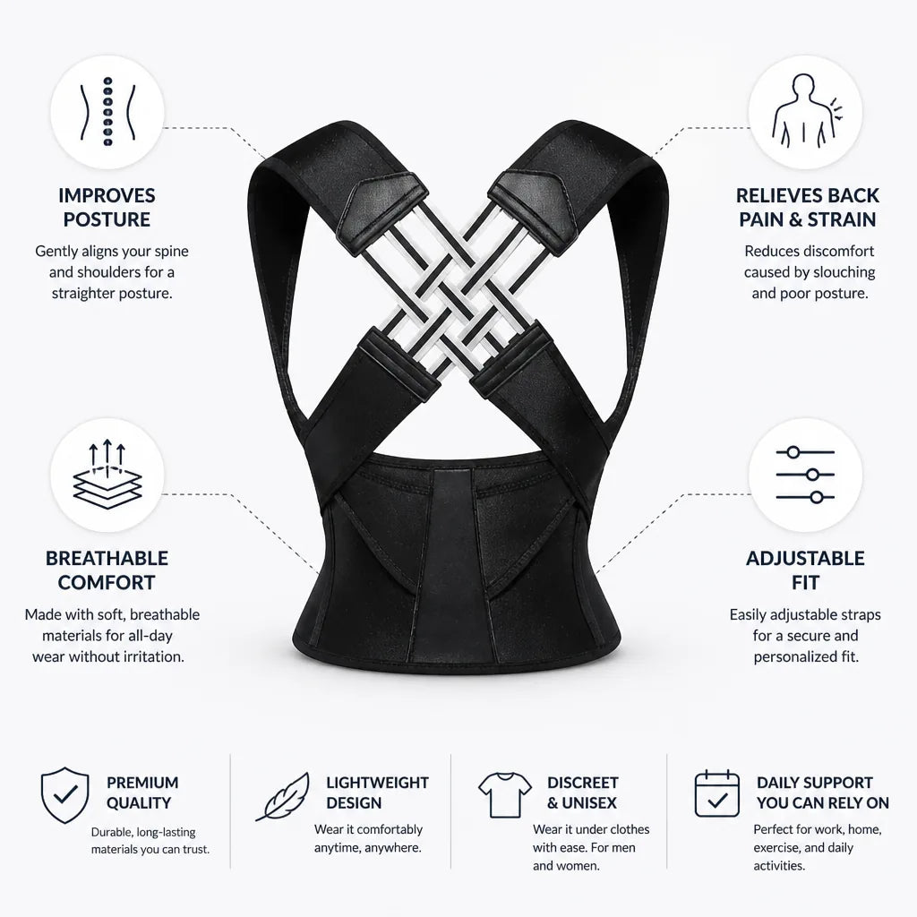 Posture Corrector Adjustable Support & Breathable Comfort