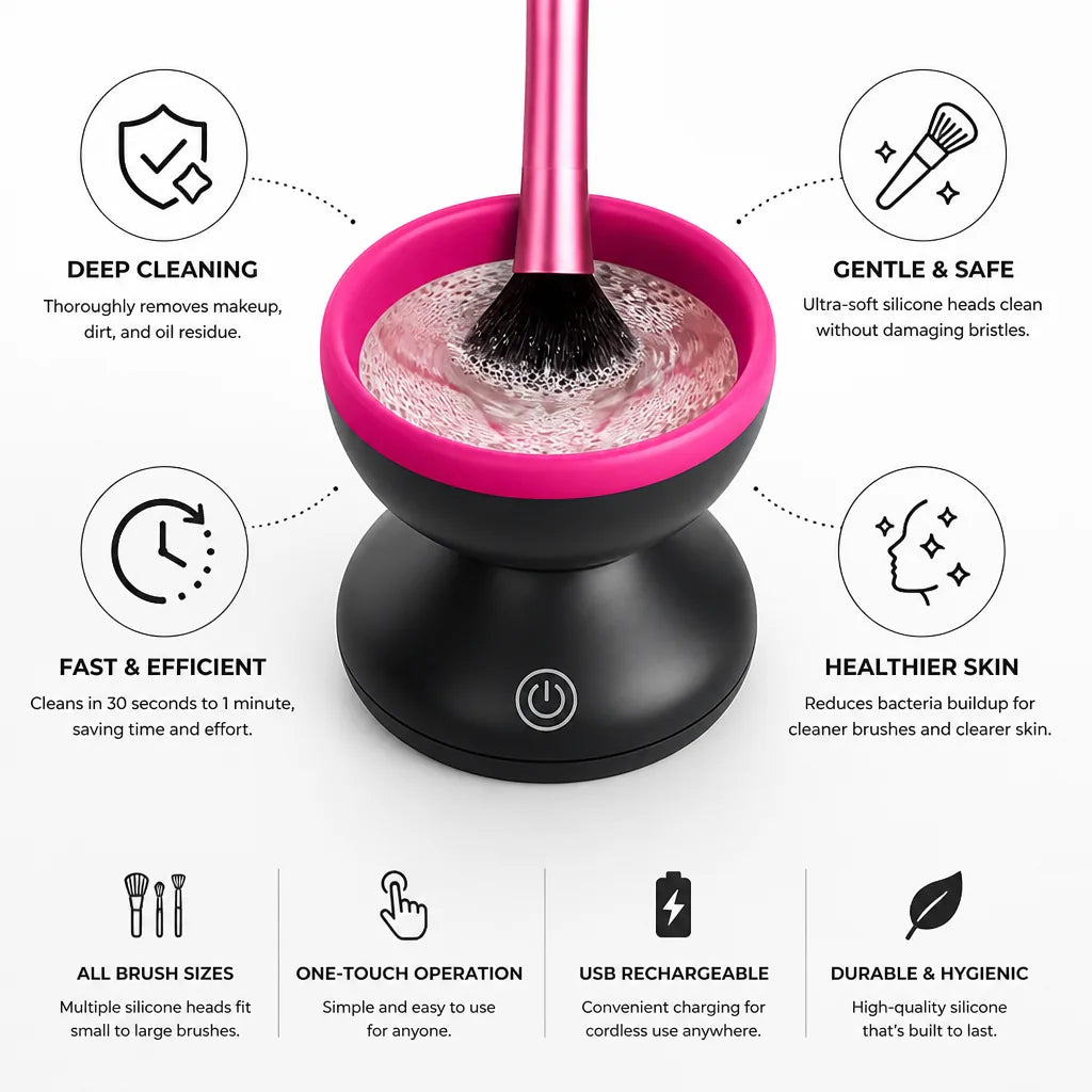 Makeup Brush Cleaner Electric Rotating Ultra-Soft Silicone Heads