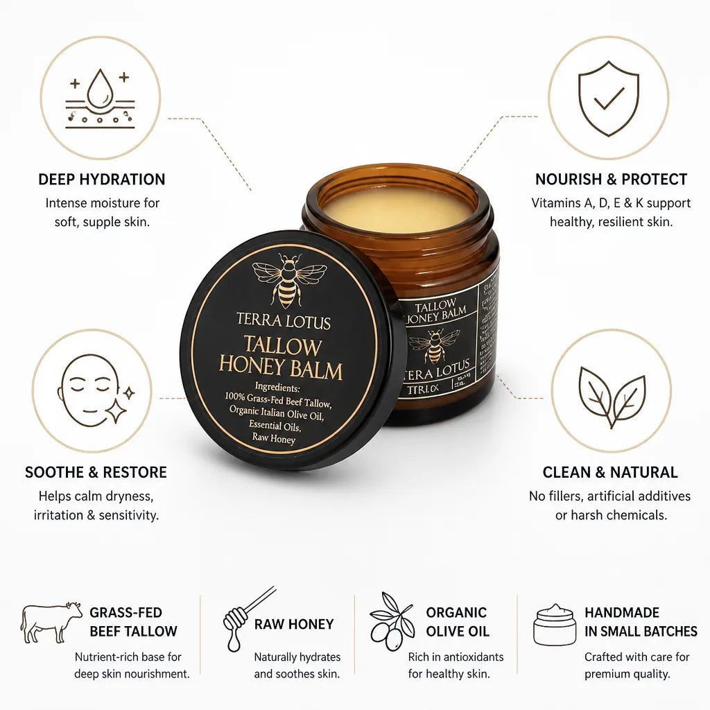 Tallow Balm Grass-Fed Beef Tallow Raw Honey 60ml