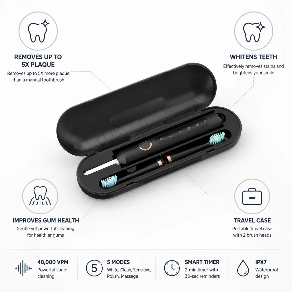 Electric Toothbrush Sonic 40,000 VPM 5 Modes