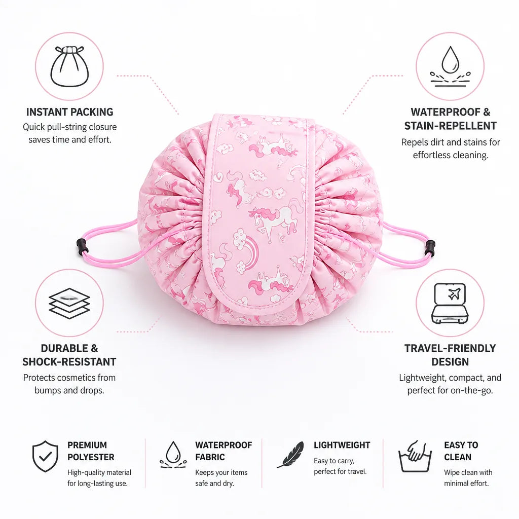 Makeup Pouch Drawstring Quick Pack Waterproof Polyester