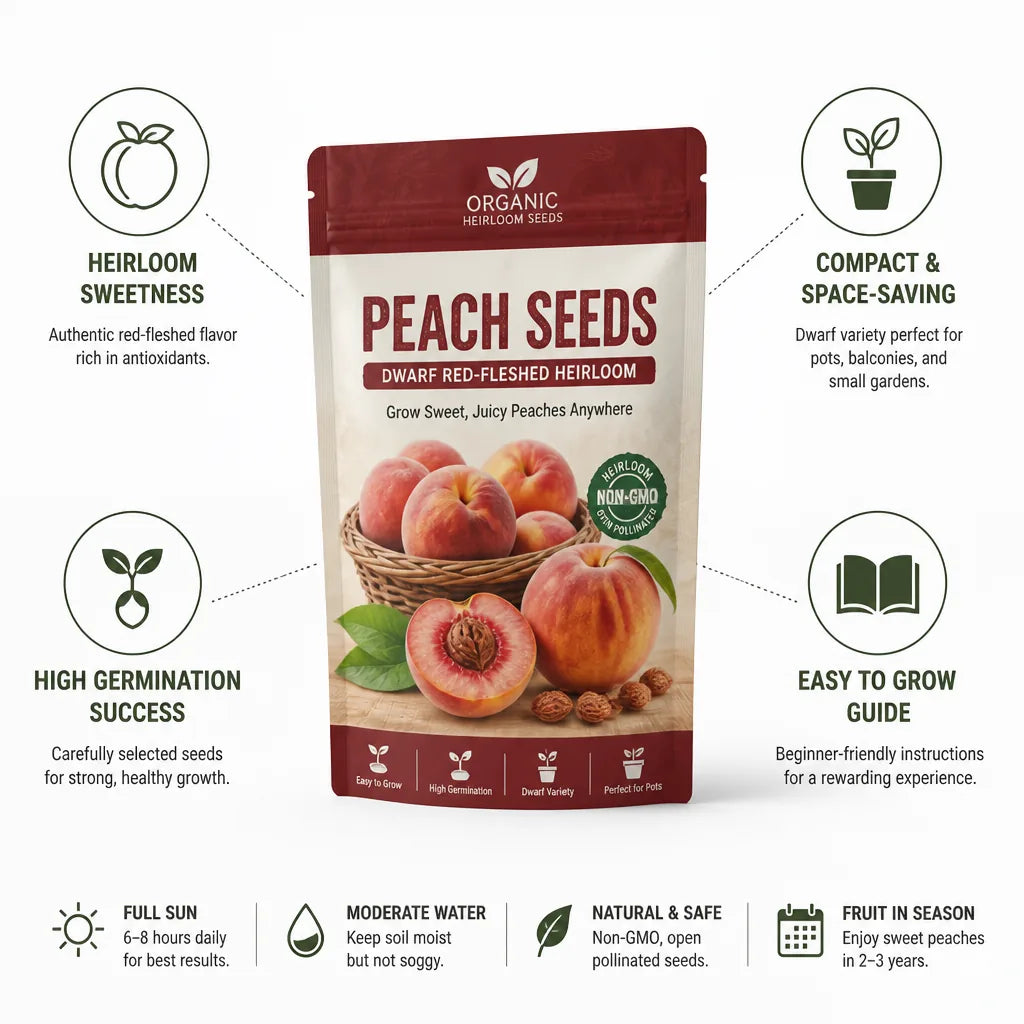 Peach Seeds Dwarf Red-Fleshed Heirloom