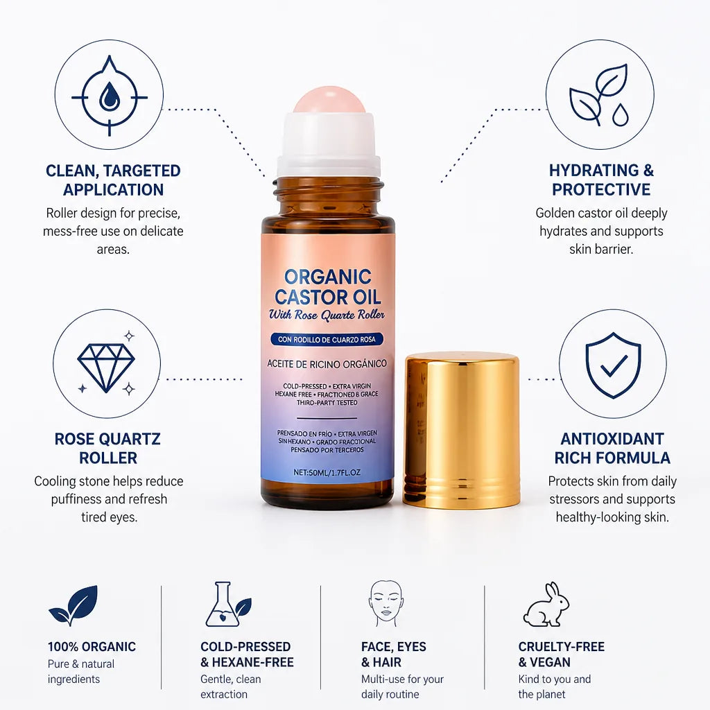 Facial Roller Rose Quartz & Golden Castor Oil