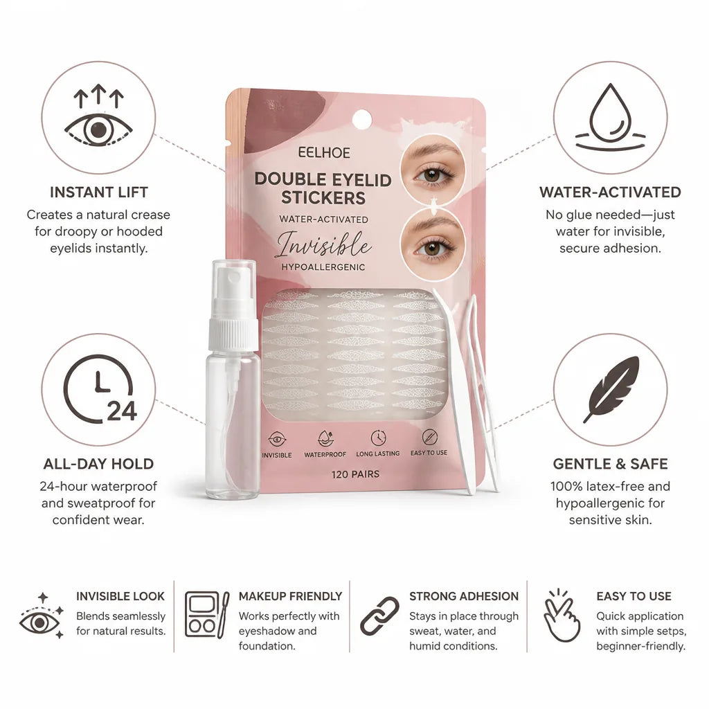 Double Eyelid Stickers Water-Activated Invisible Hypoallergenic