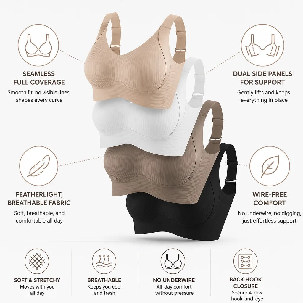 Wireless Bra Seamless Full-Coverage Plush Cups Set of 3