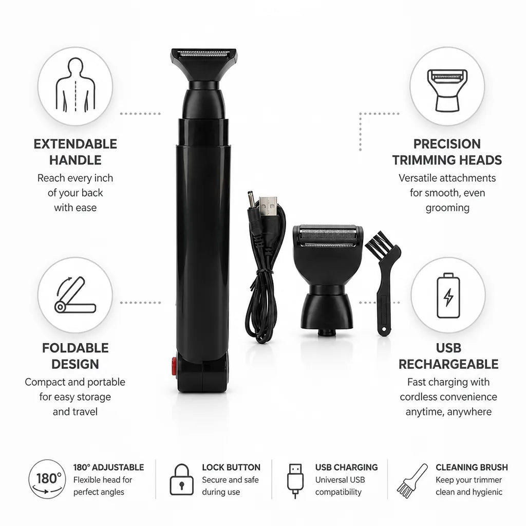 Body Grooming Trimmer Extendable Handle USB Rechargeable