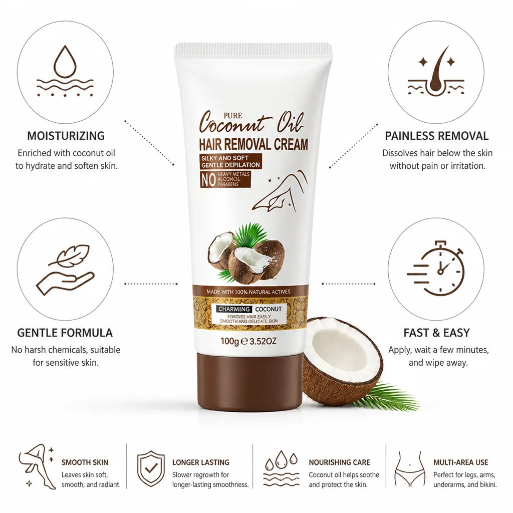 Hair Removal Cream Coconut Oil Painless & Moisturizing