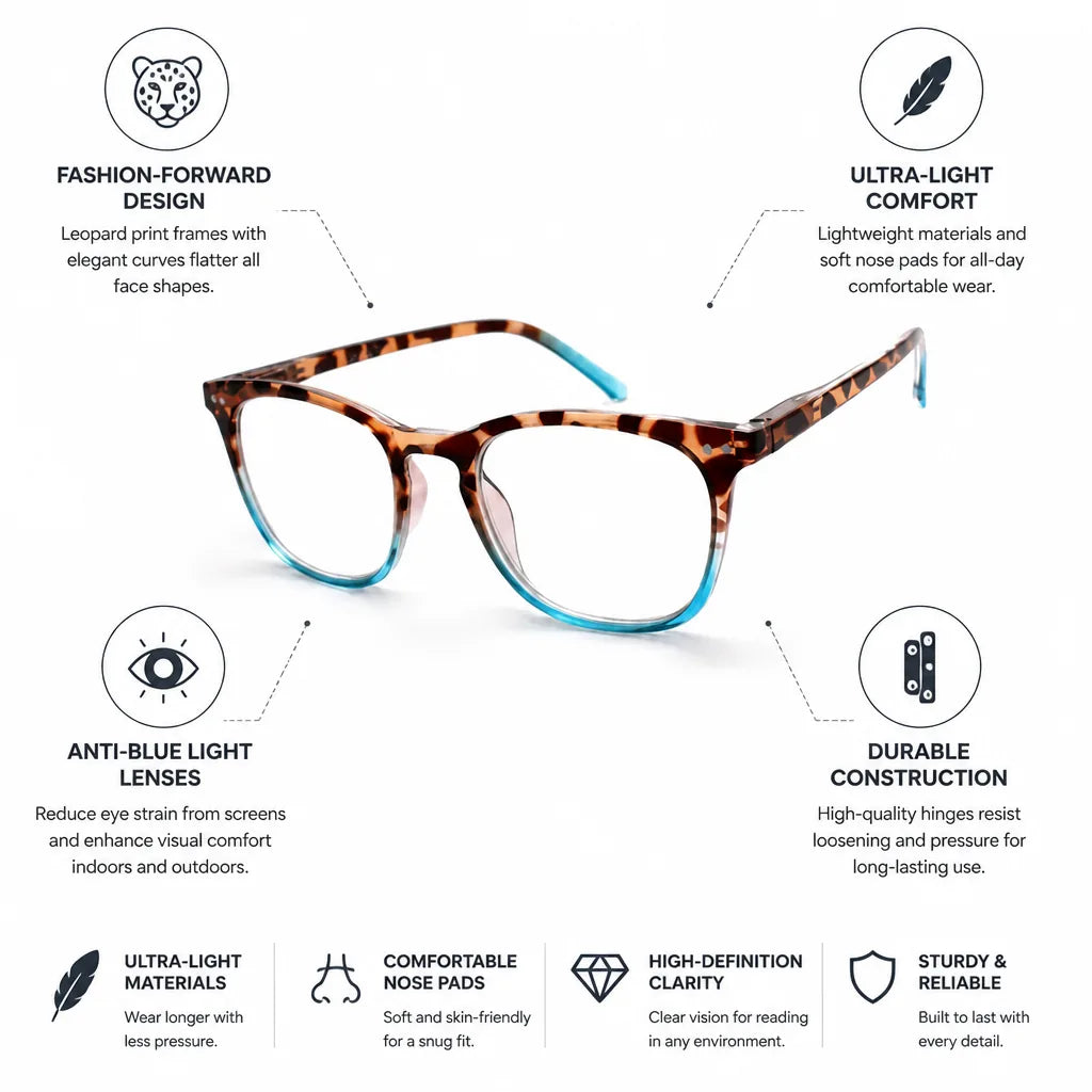 Reading Glasses Leopard-Print Anti-Blue Light Ultra-Light