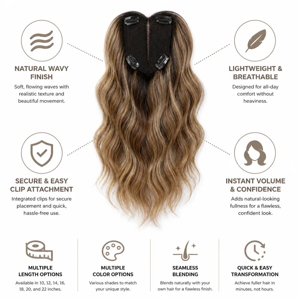Women's Hair Topper Natural Wavy Clip-In Lightweight