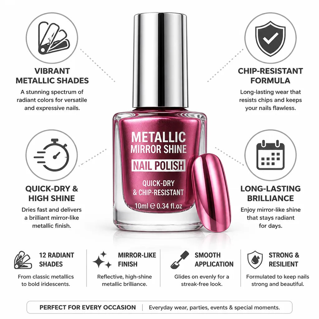 Nail Polish Metallic Mirror Shine Quick-Dry & Chip-Resistant