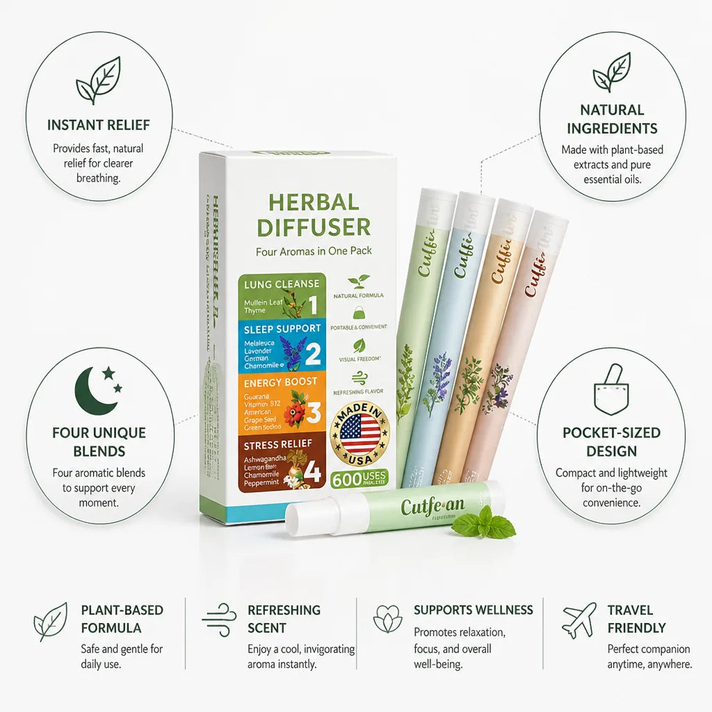 Aromatherapy Inhaler Pocket-Sized Natural Botanical 4 Aromatic Blends