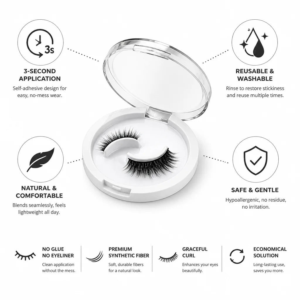 False Eyelashes Self-Adhesive Reusable & Washable