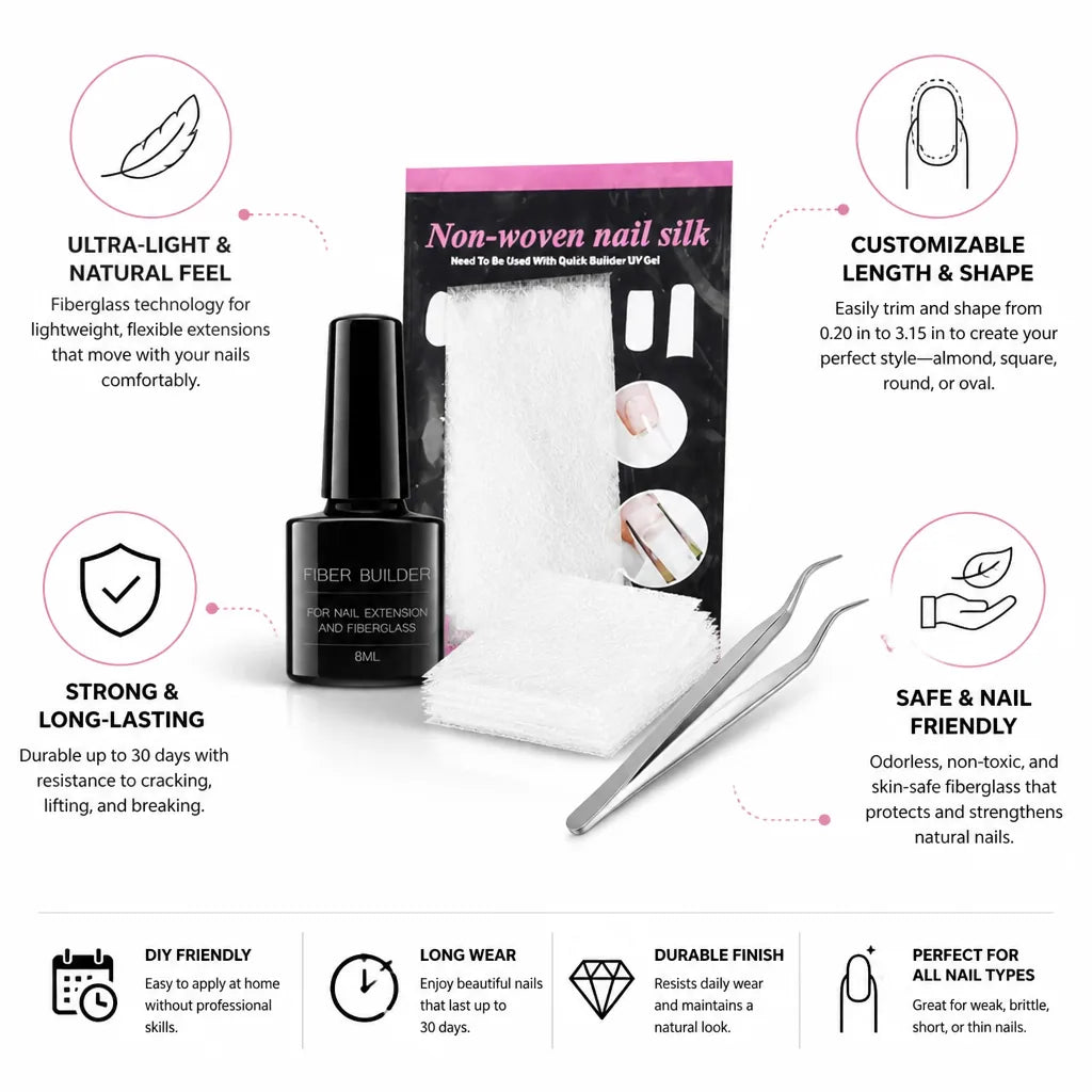 Nail Extension Kit Lightweight Fiberglass Set of 10