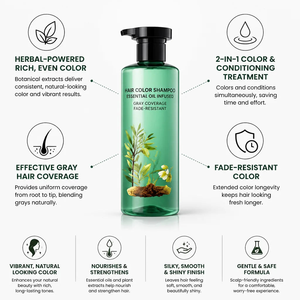 Hair Color Shampoo Essential Oil Infused Gray Coverage Fade-Resistant