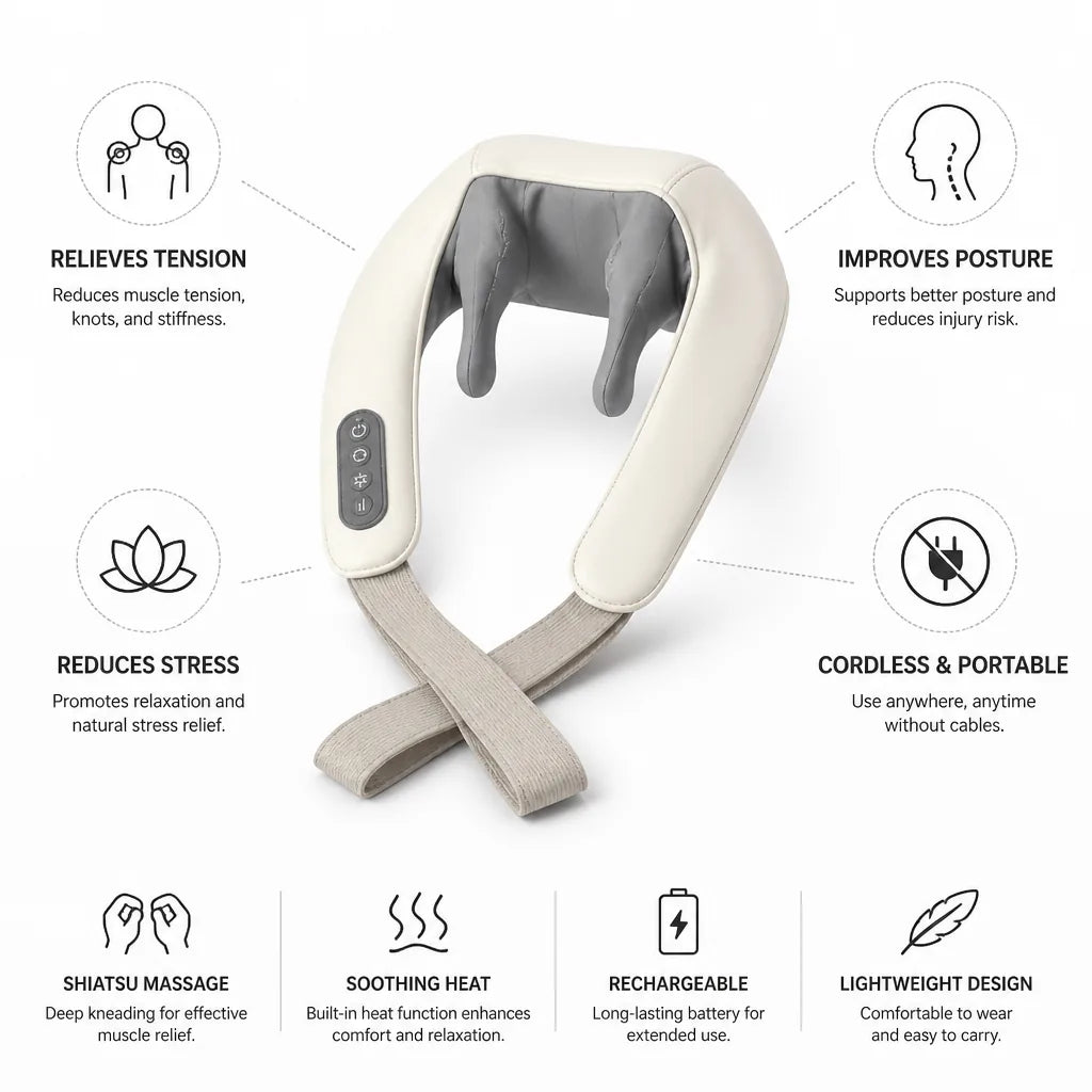 Neck & Shoulder Massager Shiatsu & Heat Cordless Rechargeable