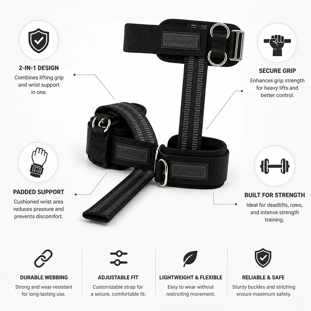 Weight Lifting Wrist Straps 2-In-1 Grip & Padded Support