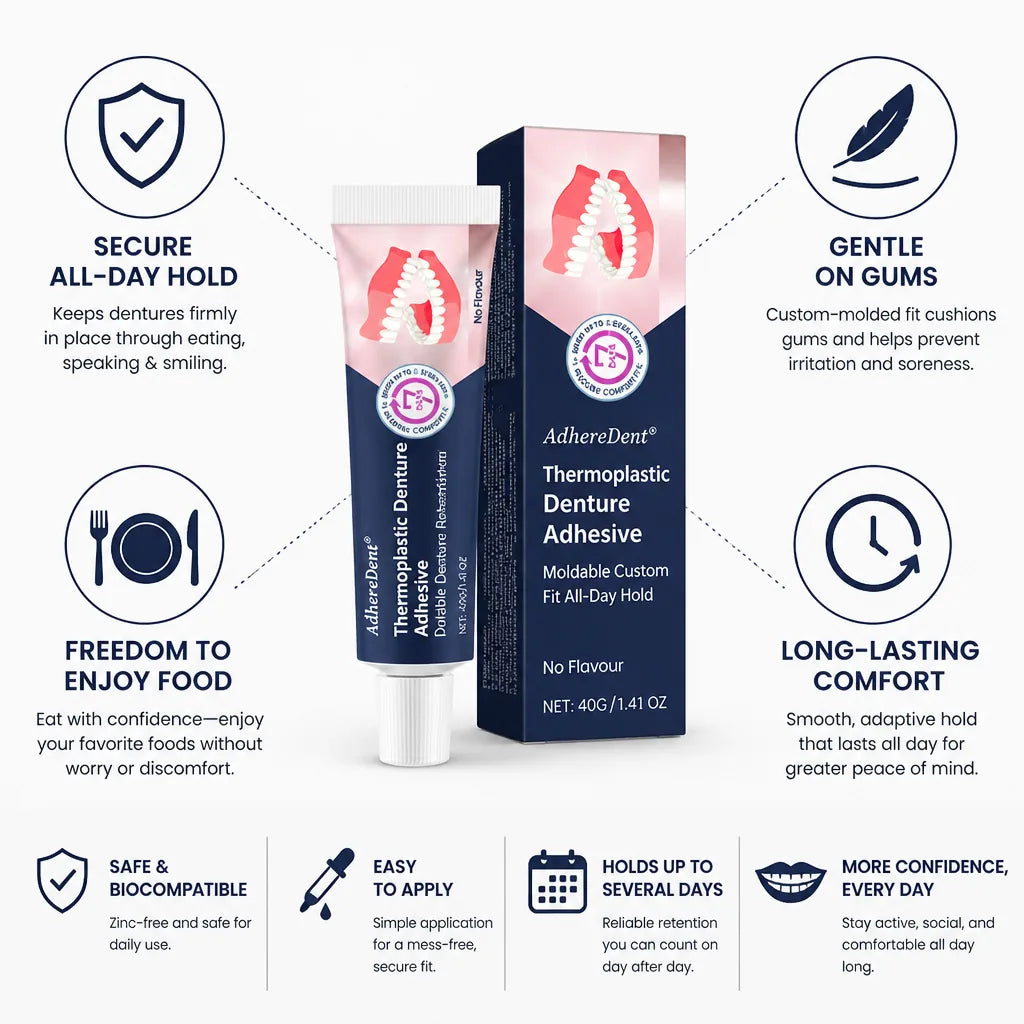 Denture Adhesive Moldable Custom Fit All-Day Hold