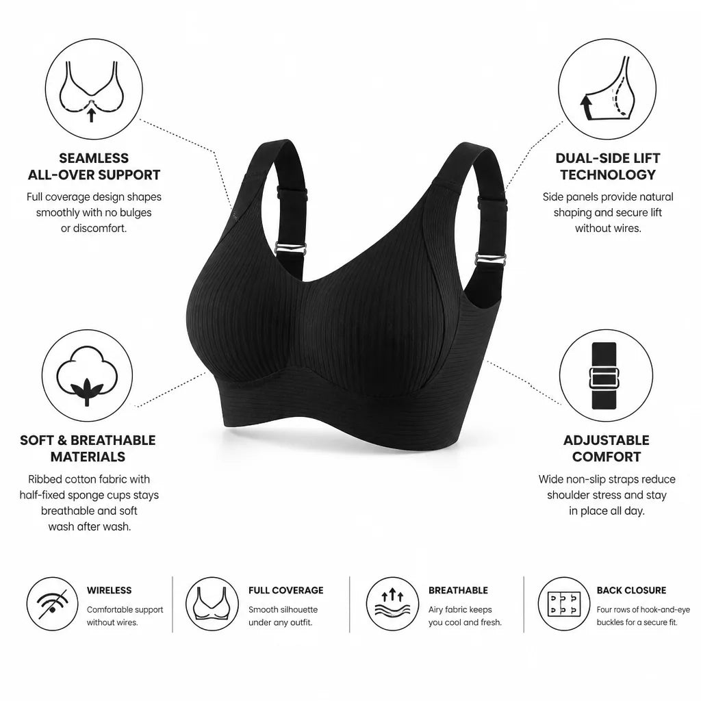 Push-Up Bra Wireless Ribbed Cotton Adjustable Straps
