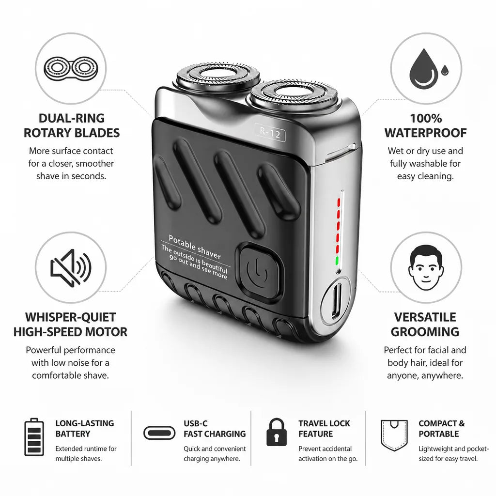 Electric Shaver Dual-Ring Rotary 100% Waterproof