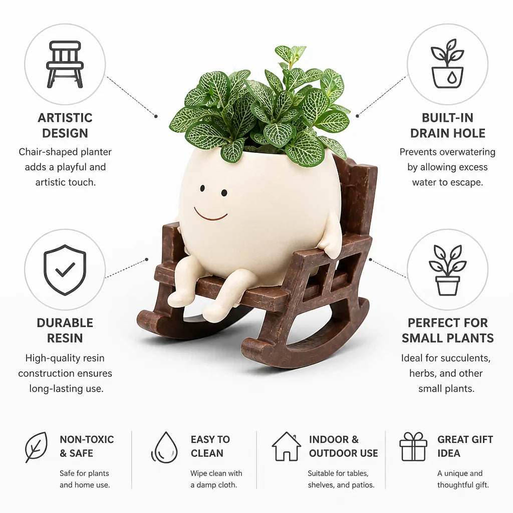 Planter Vase Chair-Shaped Durable Resin Built-In Drain Hole