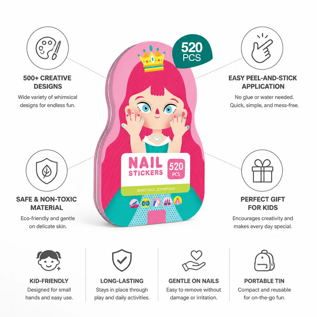 Kids Nail Stickers Peel-and-Stick Non-Toxic 500+ Designs