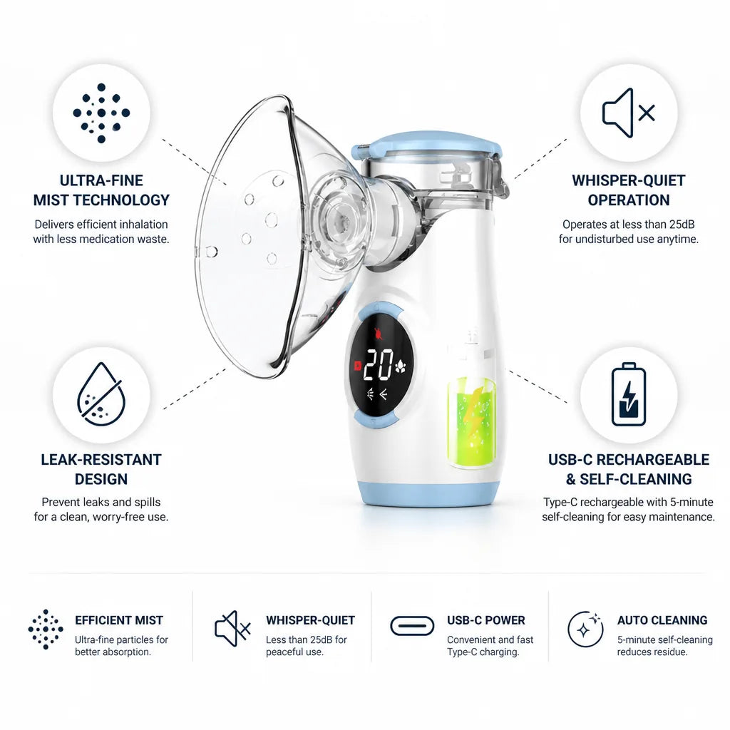 Portable Nebulizer Ultrafine Mesh Whisper-Quiet USB-C Rechargeable