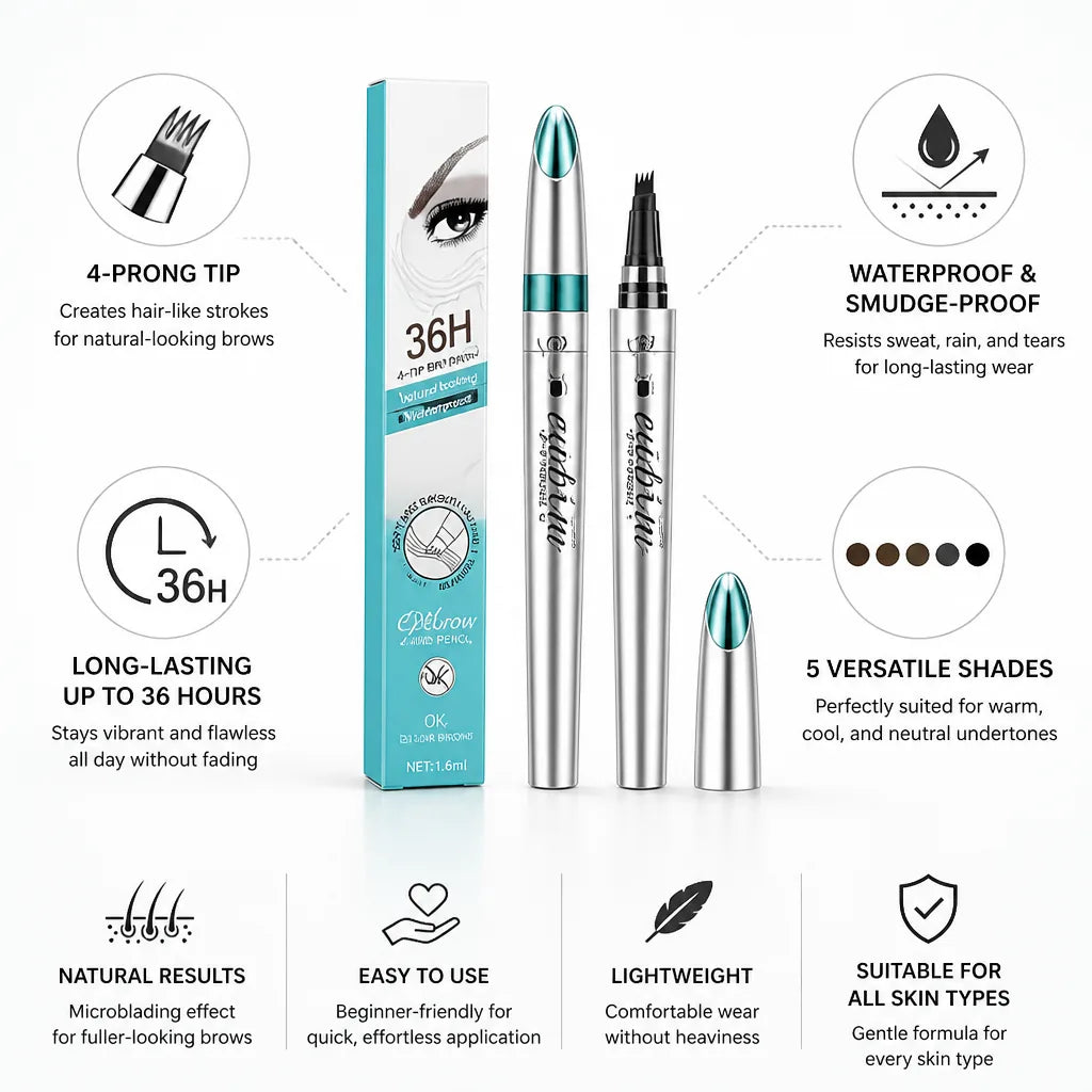 Eyebrow Pen 4-Pronged Tip Waterproof & Smudge-Proof