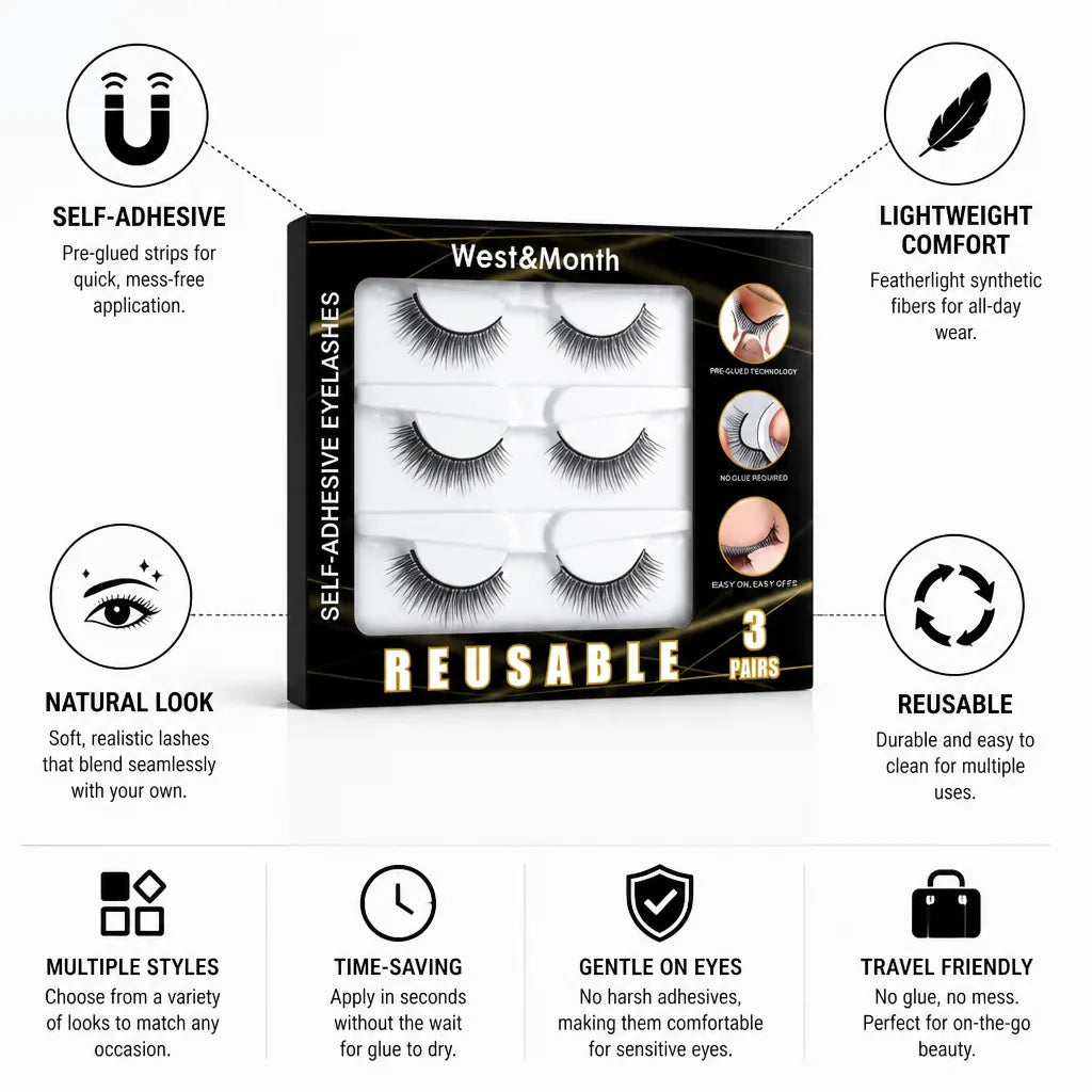False Eyelashes Self-Adhesive Featherlight Reusable