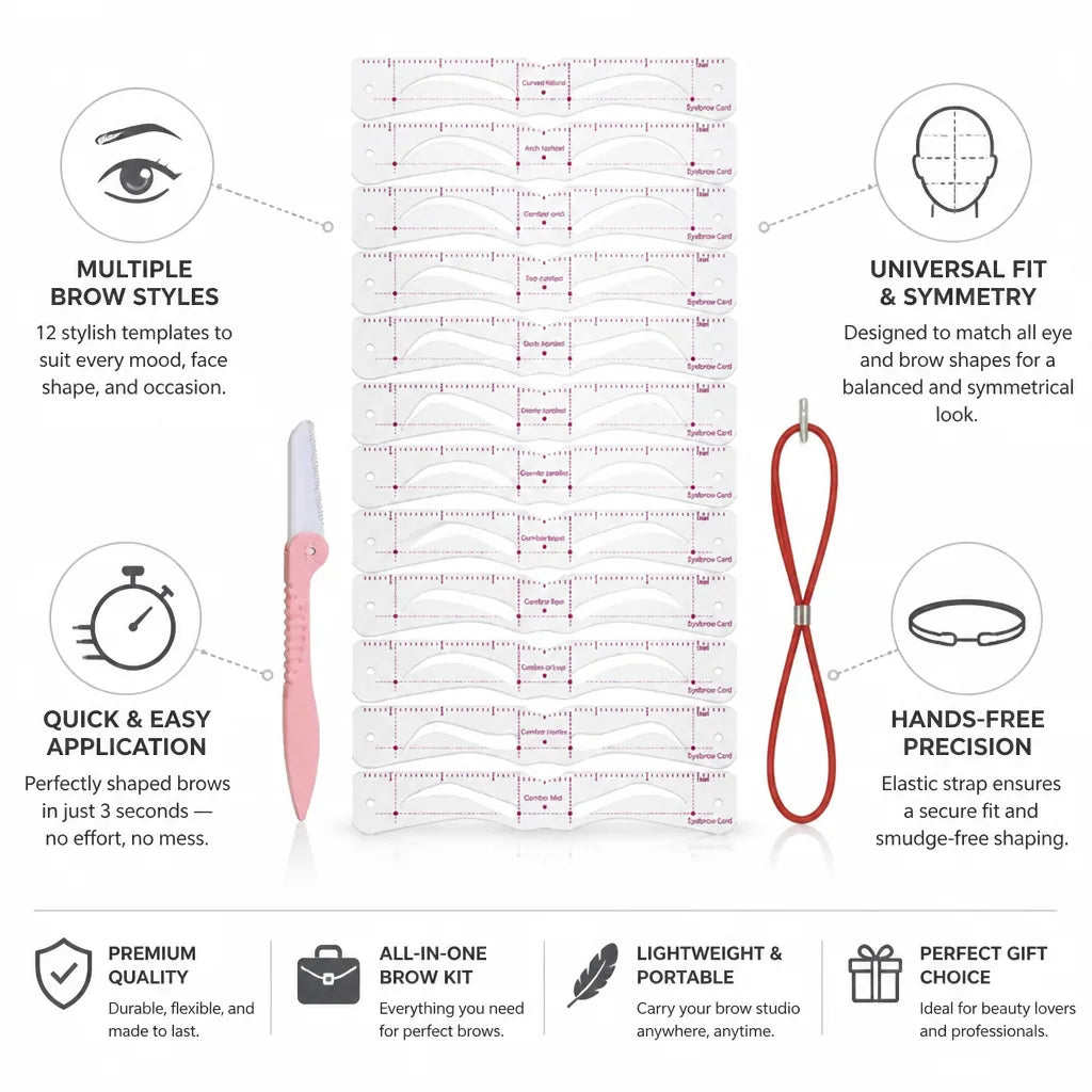 Eyebrow Stencil Kit 12 Templates Hands-Free Strap