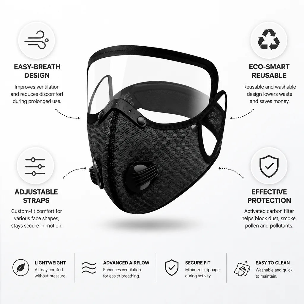 Dust Mask Activated Carbon Filter Breathable Adjustable Straps