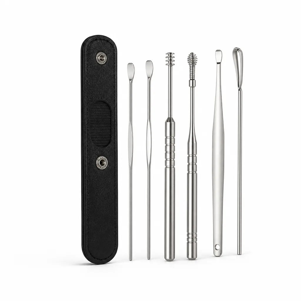 Ear Cleaning Kit Stainless Steel Scoop & Spiral Tips
