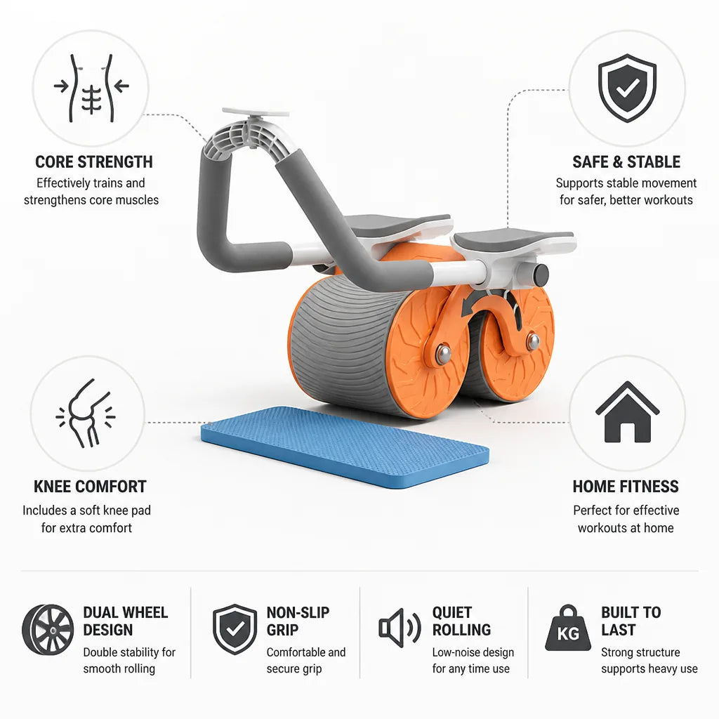 Ab Roller Core Strength & Stability Free Knee Pad