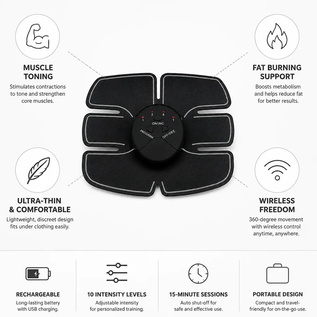 Abdominal Muscle Stimulator Ultra-Thin Wireless & Rechargeable