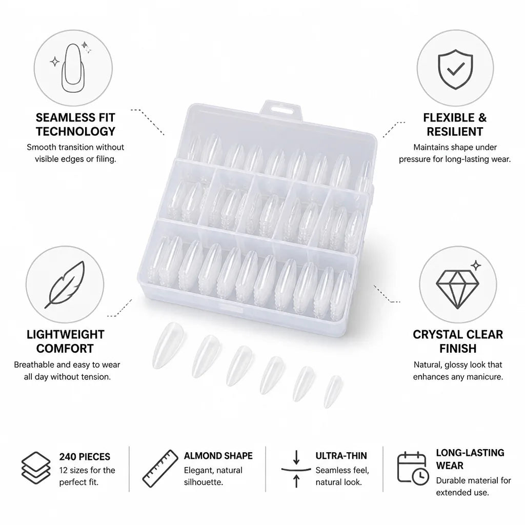 Almond Nail Tips Seamless Ultra-Thin 240-Piece
