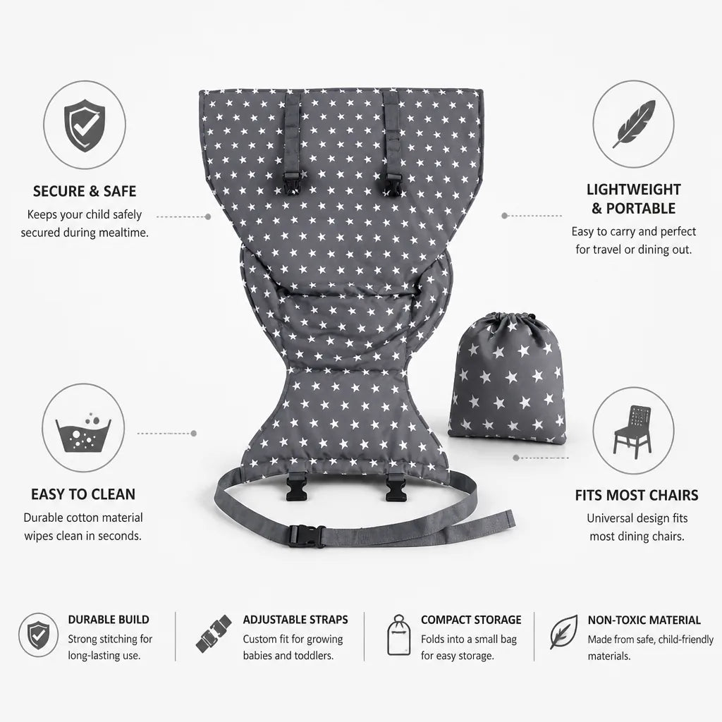 Baby Dining Chair Harness Secure Fastening Portable & Lightweight