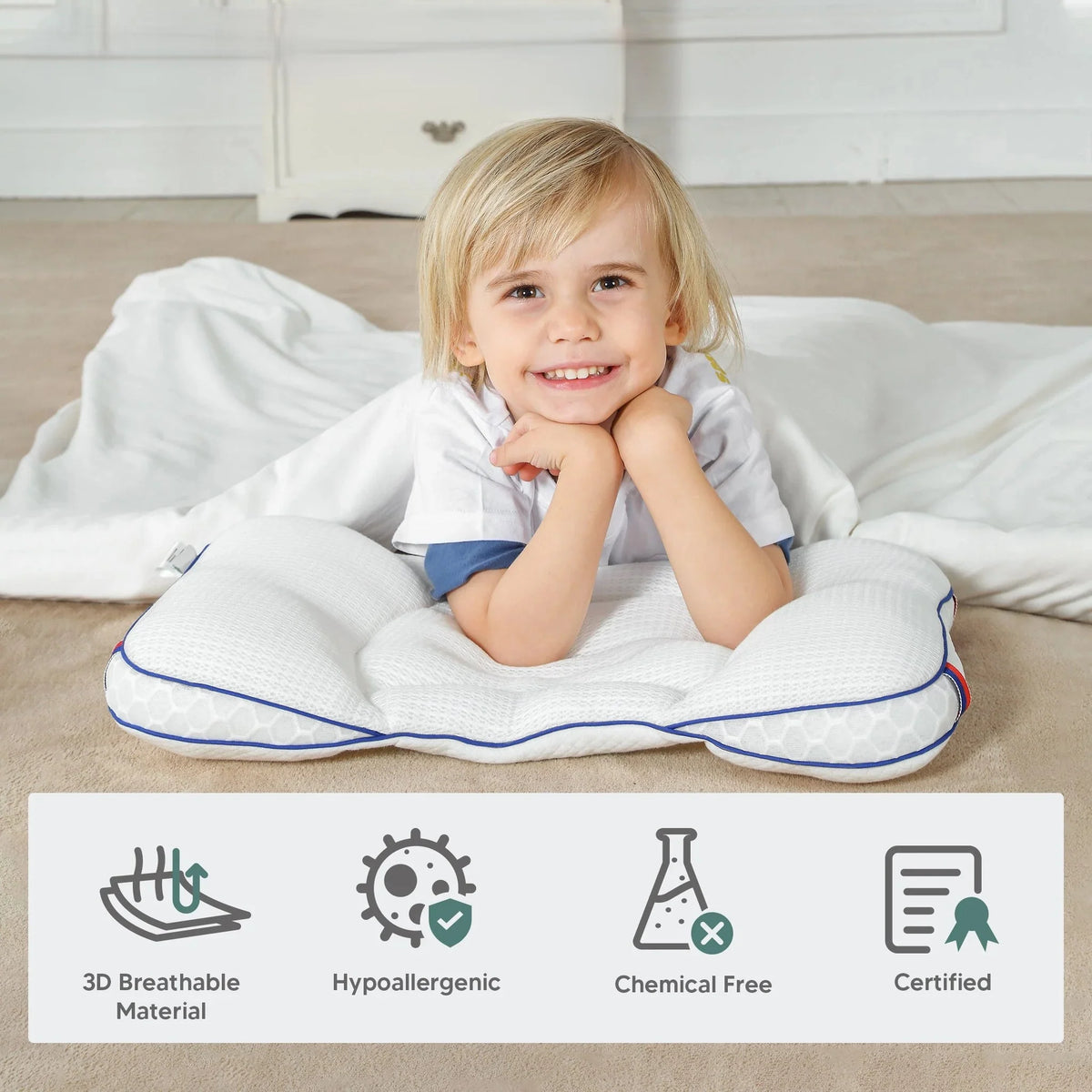 Baby Head Support Pillow Ergonomic Contour Breathable Cotton Cover