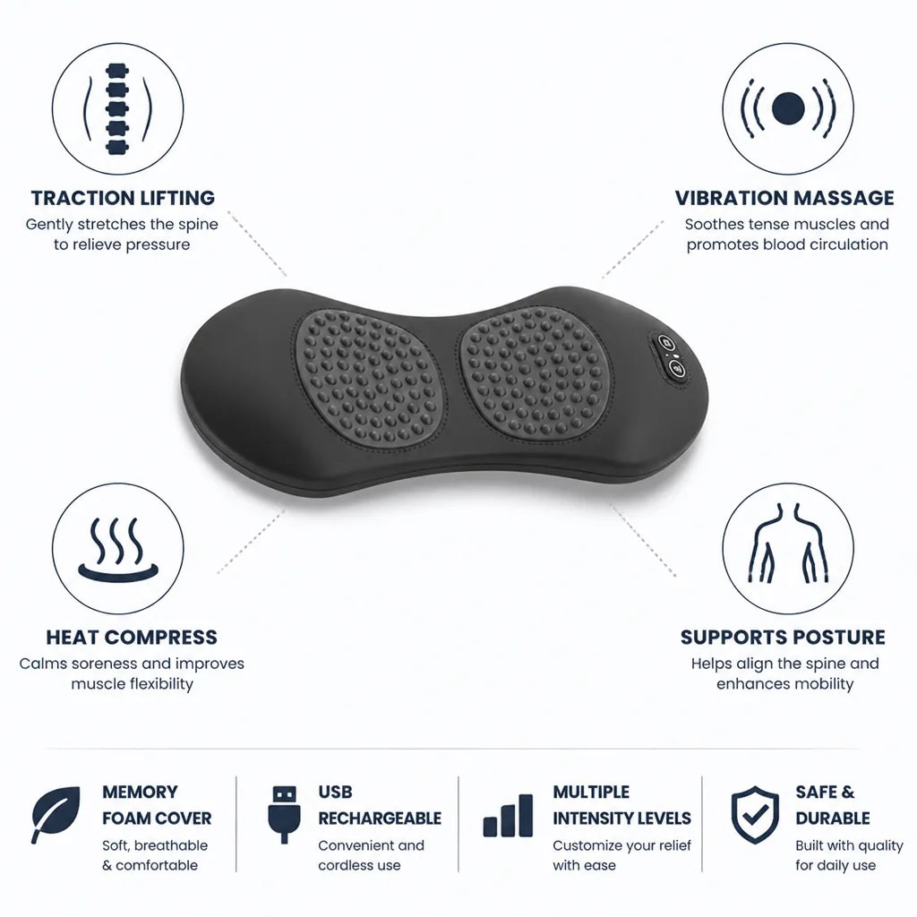 Back Massager Heat, Vibration & Traction Memory Foam Cover