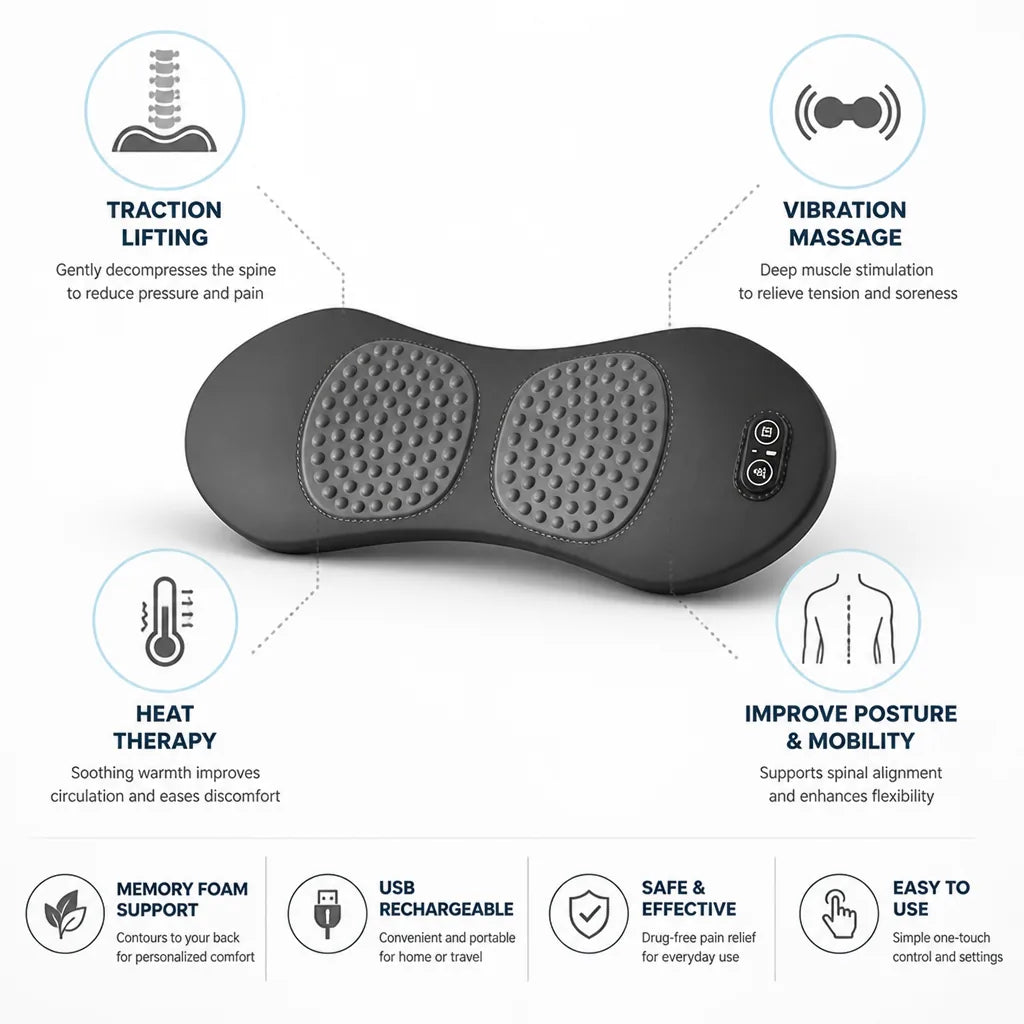 Back Massager Heat, Vibration & Traction Memory Foam Support