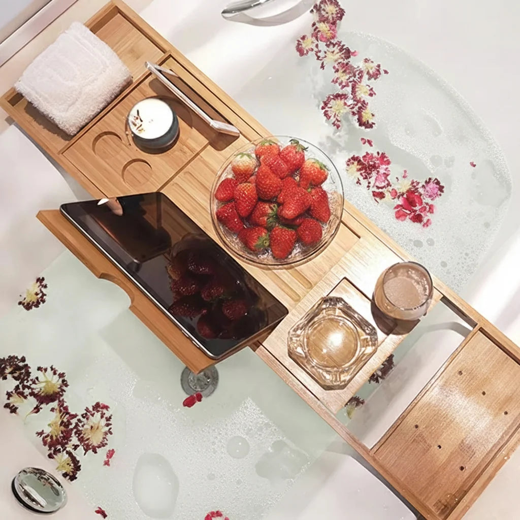 Bath Caddy Tray Bamboo Organizer Easy Clean