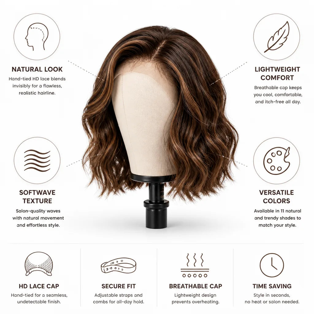 Bob Wig SoftWave Hand-Tied HD Lace
